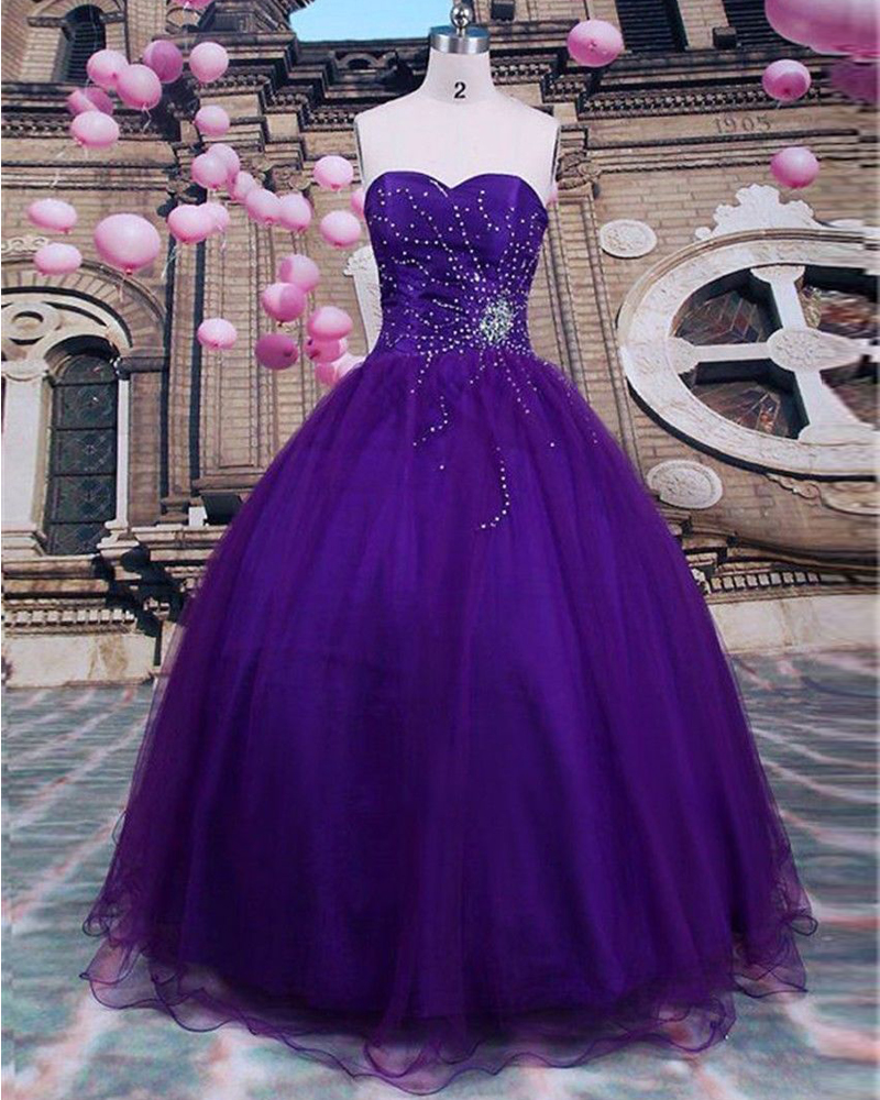 2019 Sexy Purple Beads Quinceanera Dresses Ball Gown For 15 Prom Party Dress Custom Prom Gowns Sweet 16 Dresses