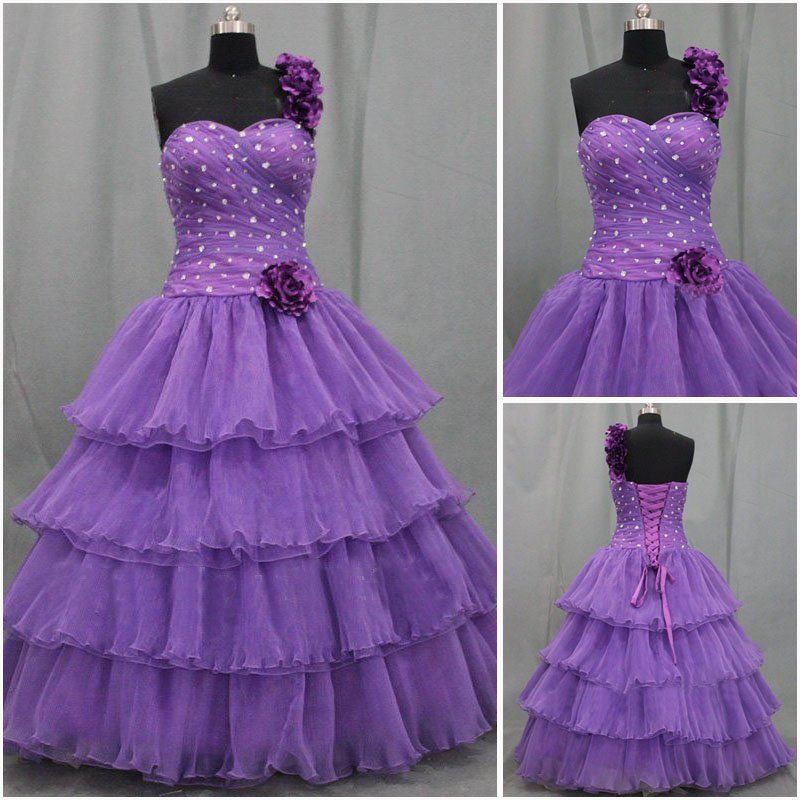 2019 Luxury One Shoulder Purple Quinceanera Dresses Ball Gown For 15 Years Prom Party Dress Custom Prom Gowns Sweet 16 Dresses