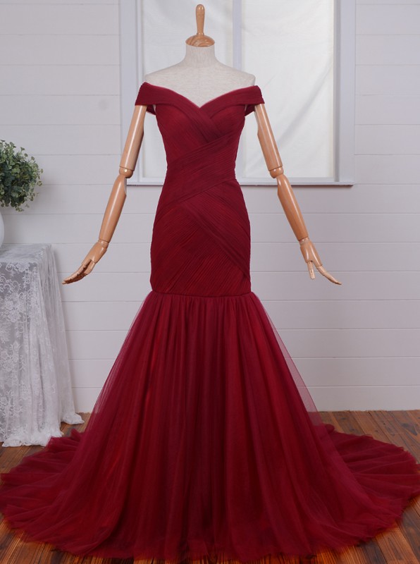 2016 Burgundy Mermaid Bridesmaid Dress,floor Length V Neck Bridesmaid Dresses,elegant Long Prom Dresses Party Evening Gown