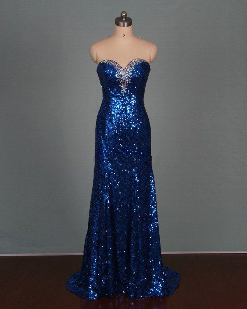 Prom Dress,royal Blue Prom Dresses,sequined Prom Dress,strapless Prom Dresses, Sexy Prom Dress, Long Prom Dresses,2016 Prom Dresses,luxury Blue