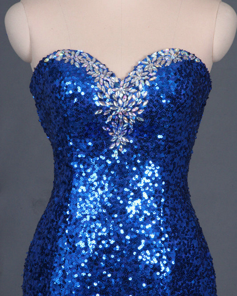 Prom Dress,Royal Blue Prom Dresses,Sequined Prom Dress,Strapless Prom ...