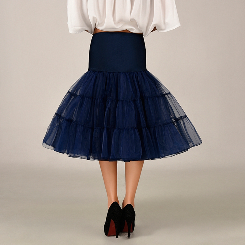 Navy Blue Midi Tulle Trumpet Skirt