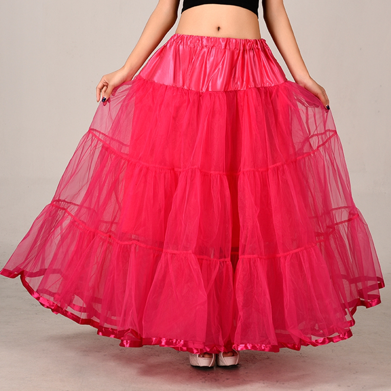 Fashion Rose Red Long Skirts Wedding Petticoat Summer Dress Long A Line Crinoline Underskirt Petticoats For Prom Dresses Tutu Skirts