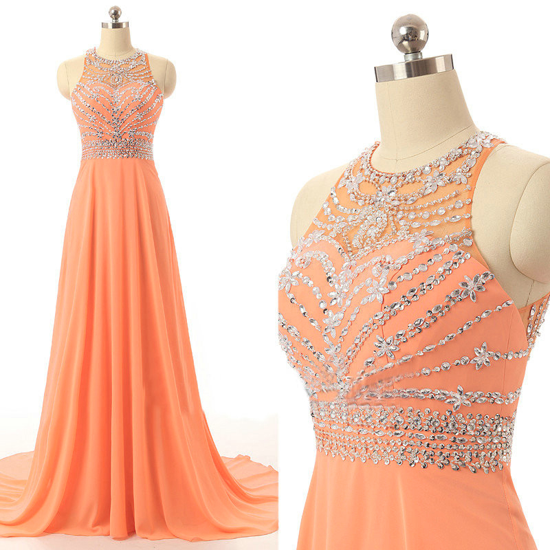 Orange Prom Dresses Long Elegant Chiffon Party Evening Dress Robe De Soiree Formal Gowns