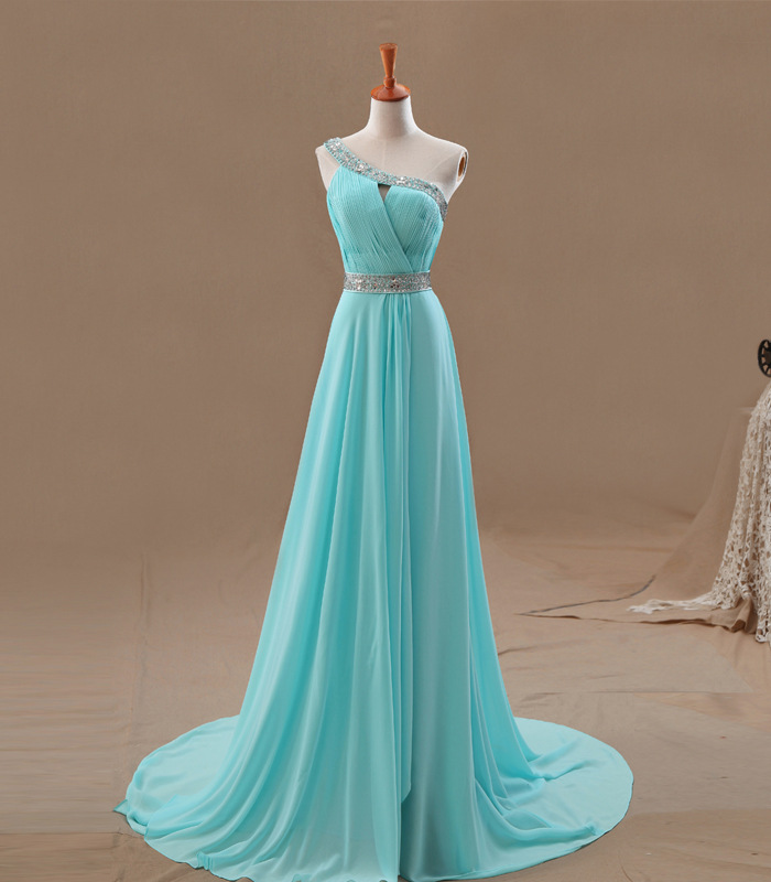 Light Blue Prom Dresses,2016 Prom Dresses,one Shoulder Prom Dresses,chiffon Prom Dresses,sexy Prom Dresses,dresses For Prom , Sexy Prom