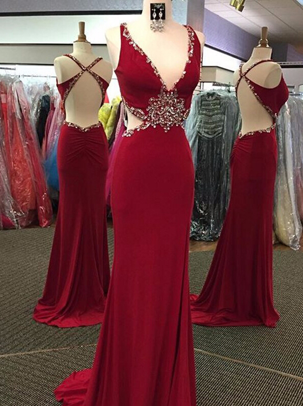 Evening Dresses 2016, Mermaid Evening Dresses,backless Evening Dresses,long Evening Dresses,dark Red Dress,sexy Dress,evening Gowns,red Carpet