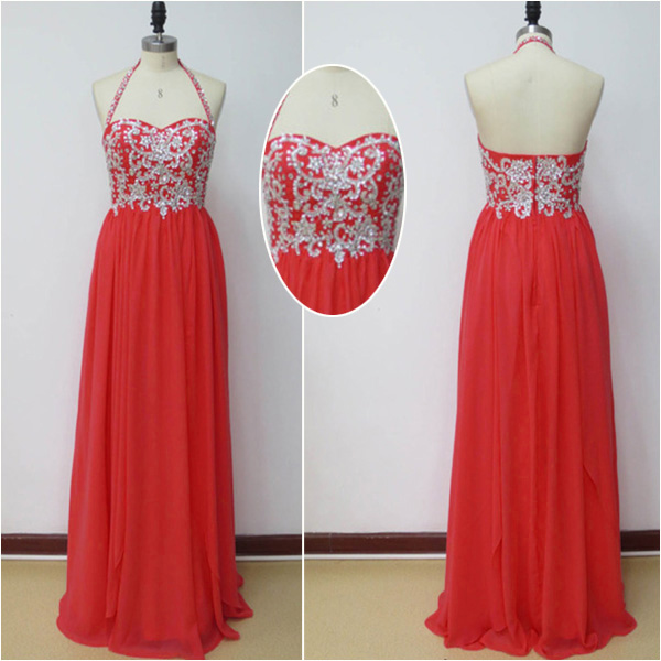 Sexy Red Chiffon Bridesmaid Dress,floor Length A Line Halter Bridesmaid Dresses,sexy Long Prom Dresses Party Evening Gown