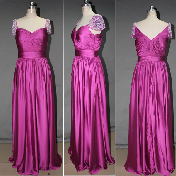 Sexy Purple Satin Bridesmaid Dress,floor Length A Line Cap Sleeve Bridesmaid Dresses,sexy Long Prom Dresses Party Evening Gown