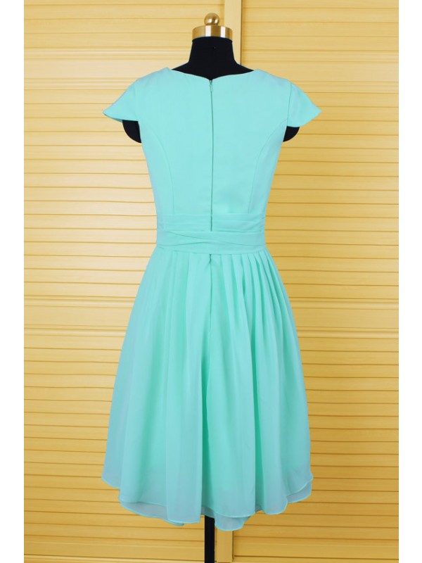 knee length turquoise bridesmaid dresses Custom Made Turquoise Blue Chiffon Cap Sleeve Knee Length Bridesmaid Dress  on Luulla