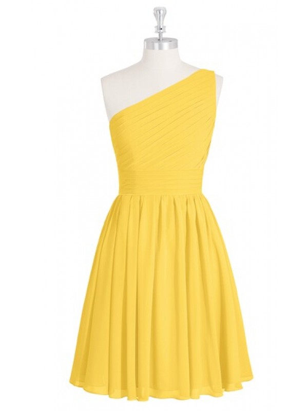 Custom Made Yellow Pleated One-shoulder Neckline Chiffon Formal Dress, Cocktail Dress, Evening Dress, Homecoming Dress, Bridesmaid Dress