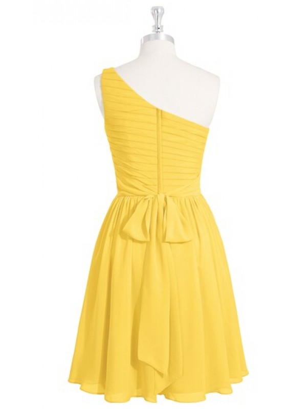 Custom Made Yellow Pleated One-shoulder Neckline Chiffon Formal Dress,  Cocktail Dress, Evening Dress on Luulla