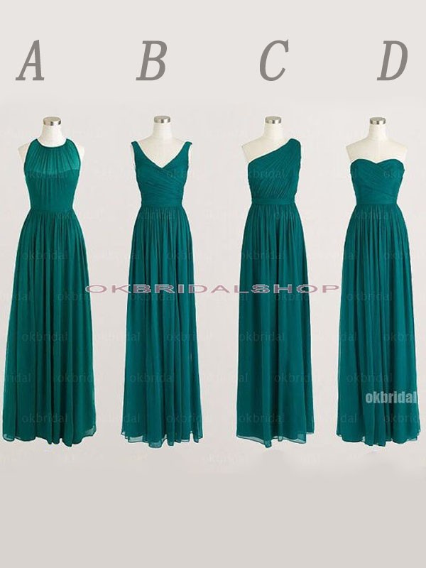 Pretty Long Mismatched Teal Green Bridesmaid Dresses, Bridesmaid Dresses, Wedding Party Dresses,formal Gowns,prom Dresses,evening Gowns