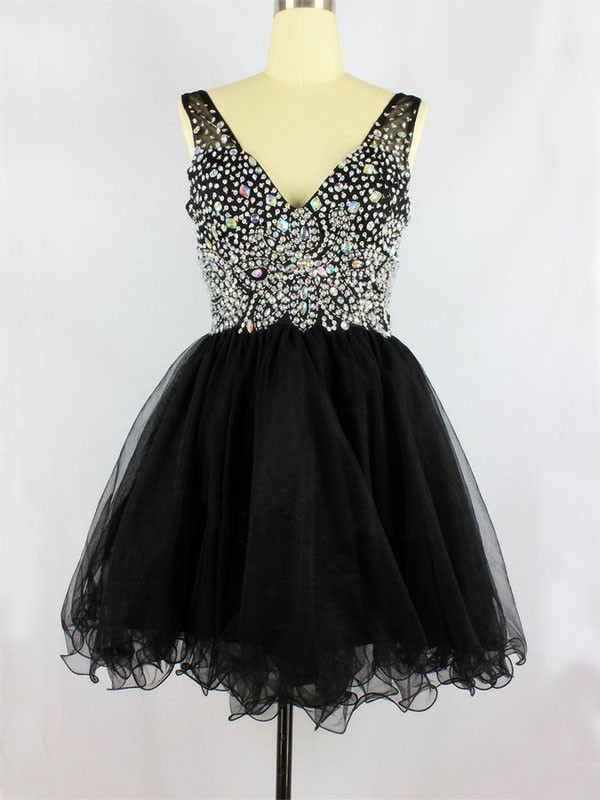 Luxury Crystal Short Black Prom Dress,short Organza Prom Dresses, Homecoming Dresses, Graduation Dresses