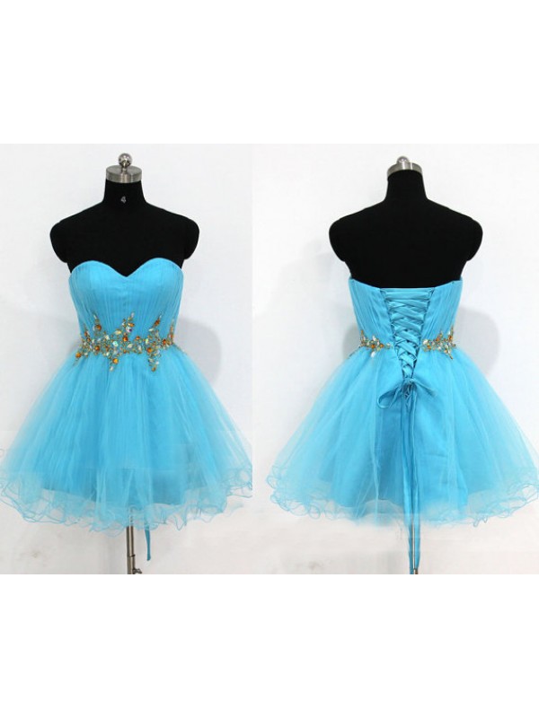 Cute Short Blue Sweetheart Prom Dress,short Organza Prom Dresses, Homecoming Dresses, Graduation Dresses