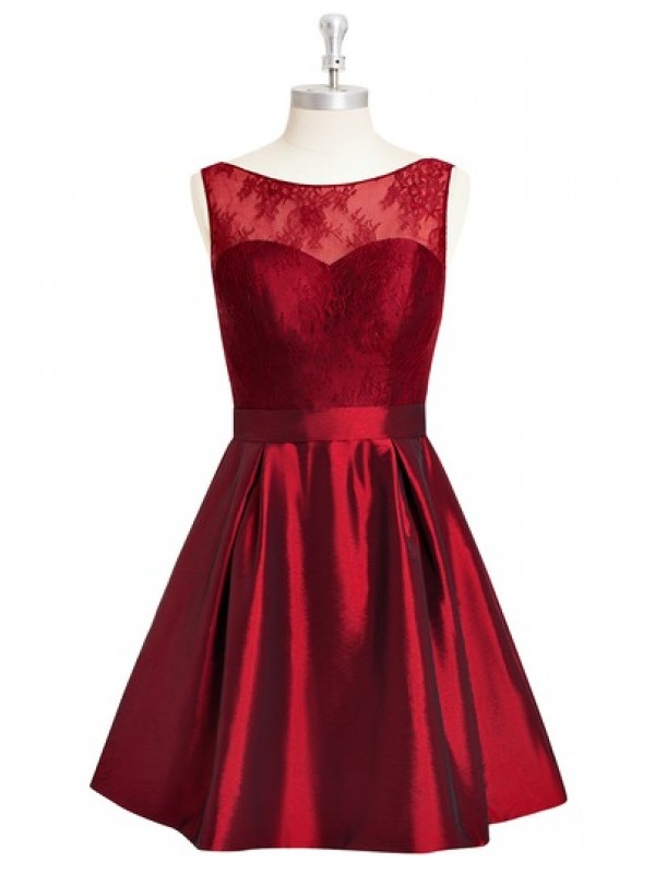 Elegant High Quality Short Length Burgundy Prom Dresses, Sheer Neck Lace Prom Dresses, Short