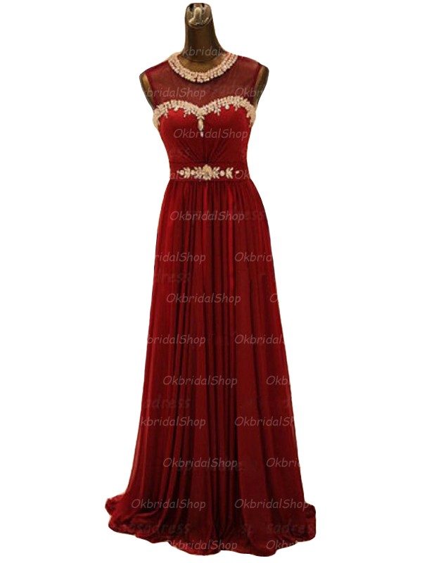 Prom Dress,burgundy Prom Dresses,floor Length Sheer Neck Prom Dresses