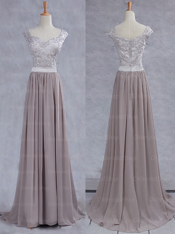 Elegant Handmade Long V Neck Grey Prom Dresses, Long Prom Gowns, Bridesmaid Dresses, Wedding Party Dresses