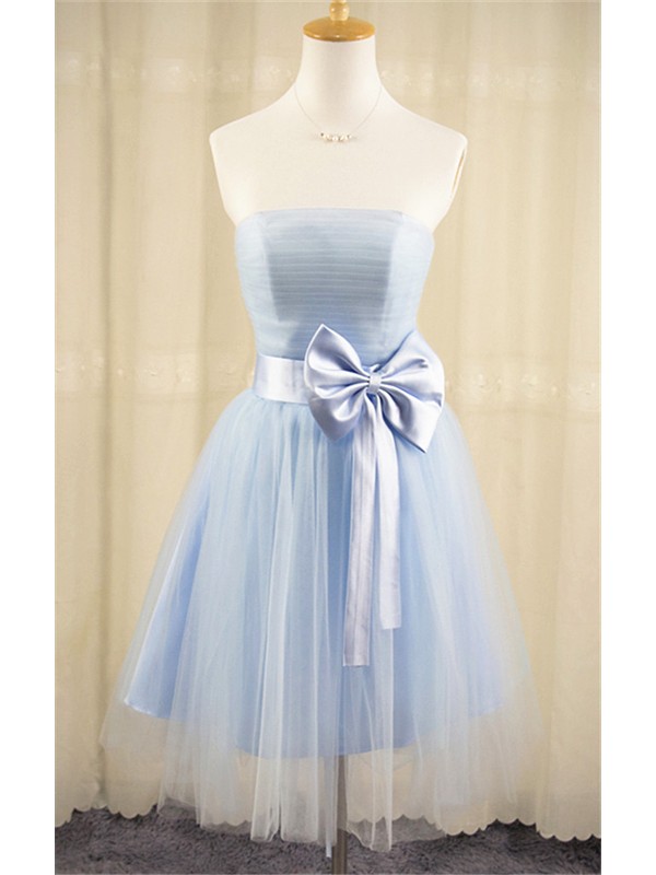 Mini Strapless Blue Tulle Evening Dress , Graduation Dresses 2016,party Dresses,evening Dresses, Short Prom Dress 2016