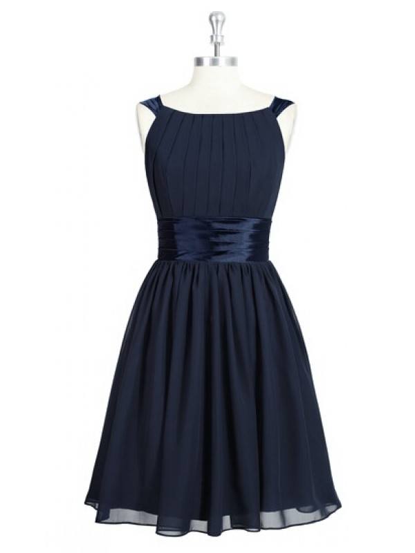 Navy Blue Sleeveless Ruched Chiffon A-line Short Prom Dress, Homecoming Dress, Cocktail Dress, Custom Made