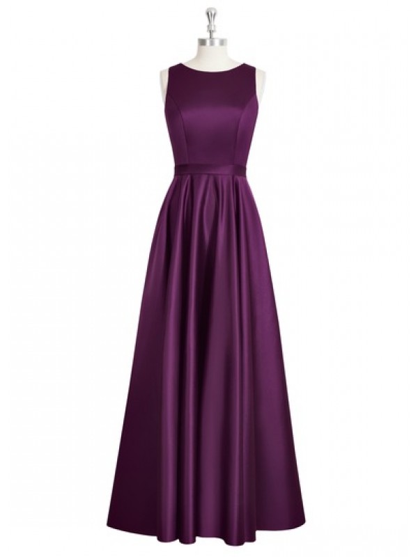 Dark Purple Sleeveless A-line Long Prom Dress With Open Back