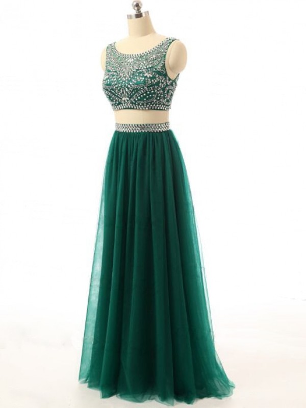 green 2 piece prom dress