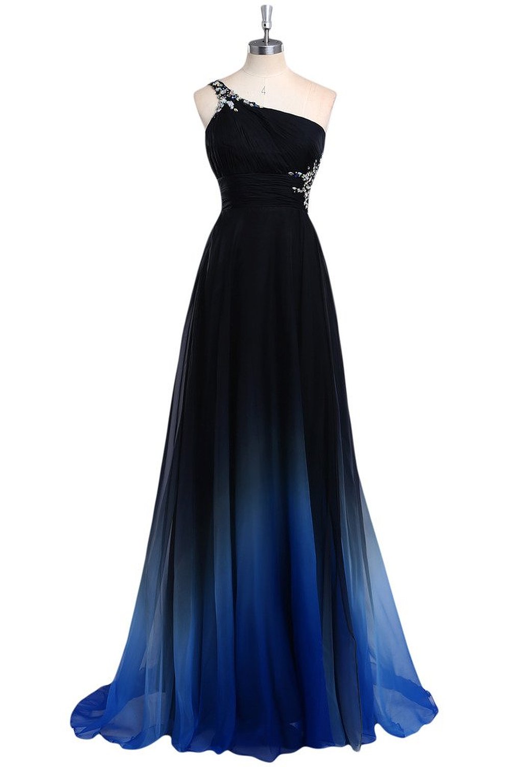 One Shoulder Gradient Floor Length A-line Evening Dress Featuring Cut Out Back Detailing - Prom Dress