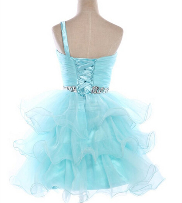 One Shoulder Organza Blue Homecoming Dresses With Bow, Sexy Short ...