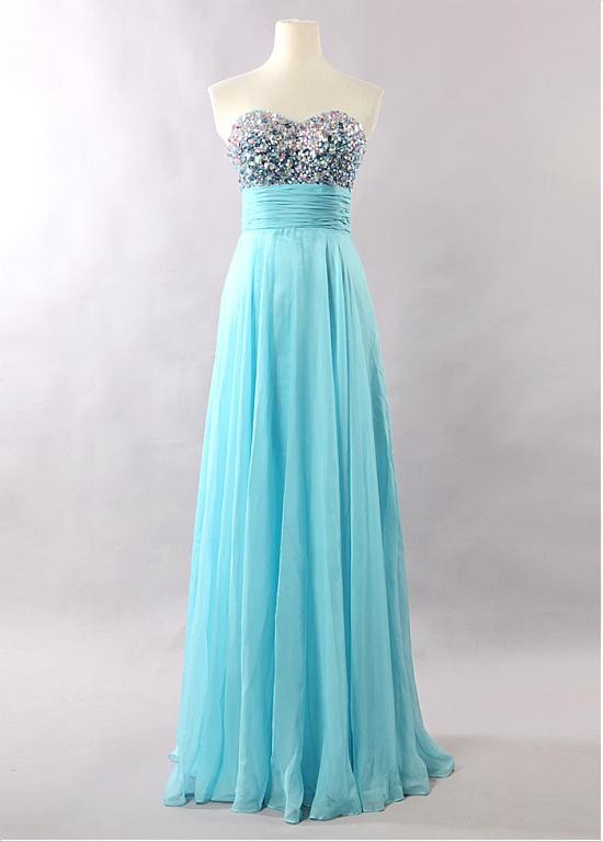 Sexy Sweetheart Chiffon Prom Dresses Floor Length Beaded Evening Gowns With Ab Crystal