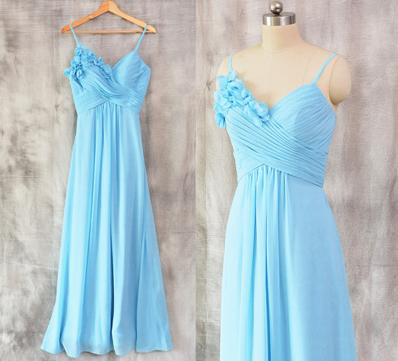 Sky Blue Sweetheart Spaghetti Straps Prom Dresses, Floor Length Chiffon Ruched Evening Gowns, Formal Dresses, Party Dresses