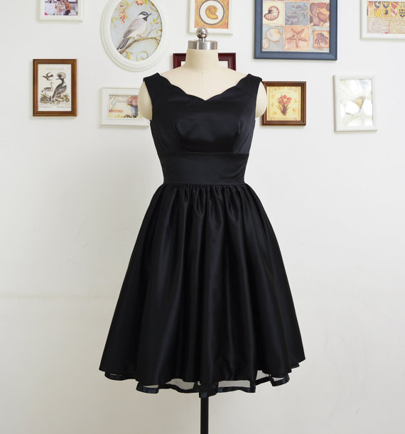 Simple V Neck Black Satin Short Prom Dress, Black Homecoming Dress