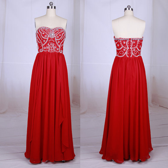 Prom Dress,red Prom Dresses,beaded Prom Gowns,sexy Sweetheart Chiffon Prom Dresses,custom Made Prom Dress,long Elegant Prom Dresses,2016 Prom