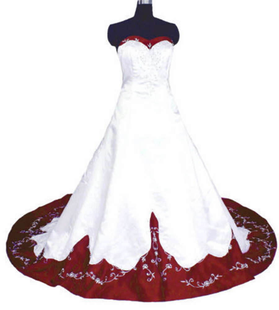 Vintage White And Burgundy Wedding Dresses Floor Length