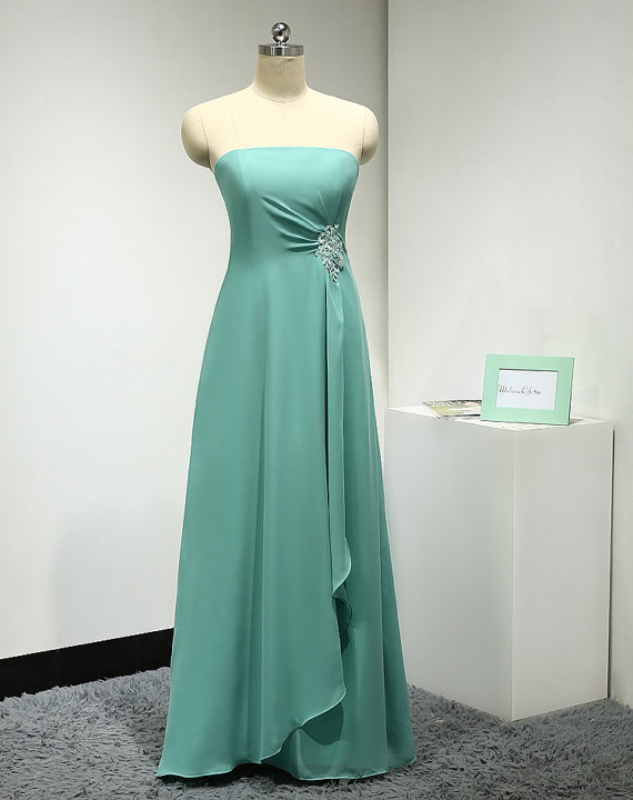 Charming Strapless Tiffany Bridesmaid Dress,floor Length A Line Light Green Bridesmaid Dresses,elegant Long Prom Dresses Party Evening Gown