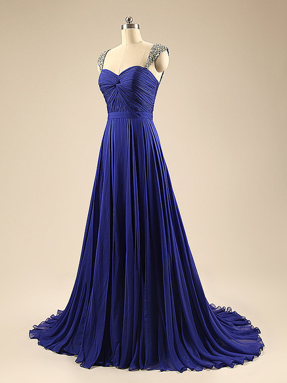 Long Royal Blue Bridesmaid Dress,floor Length Blue Bridesmaid Dresses,elegant Long Beaded Prom Dresses Party Evening Gown