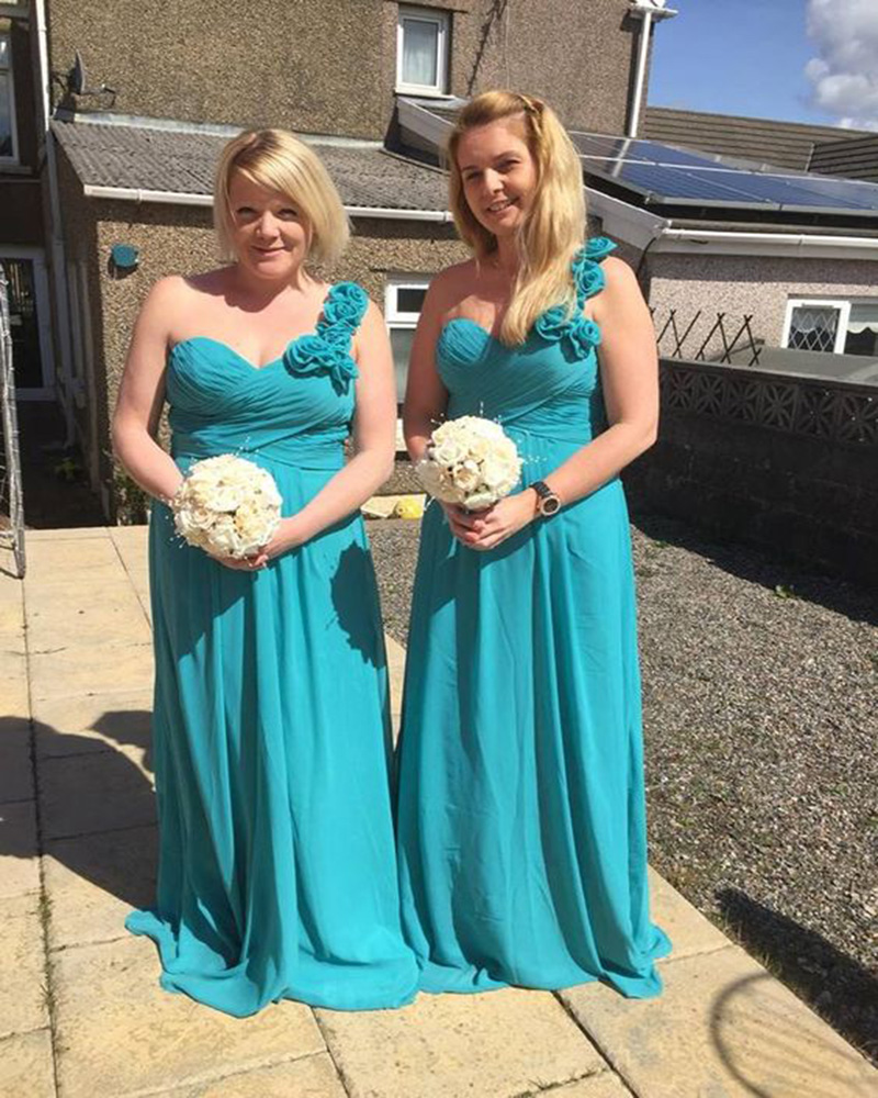 One Shoulder Bridesmaid Dresses Blue Turquoise