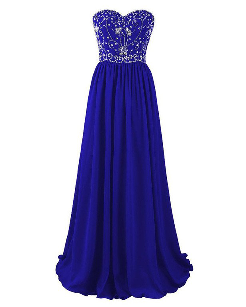 2017 Royal Blue Long Strapless A Line Evening Dresses With Rhinestones Party Dress Robe De Soiree Formal Gowns