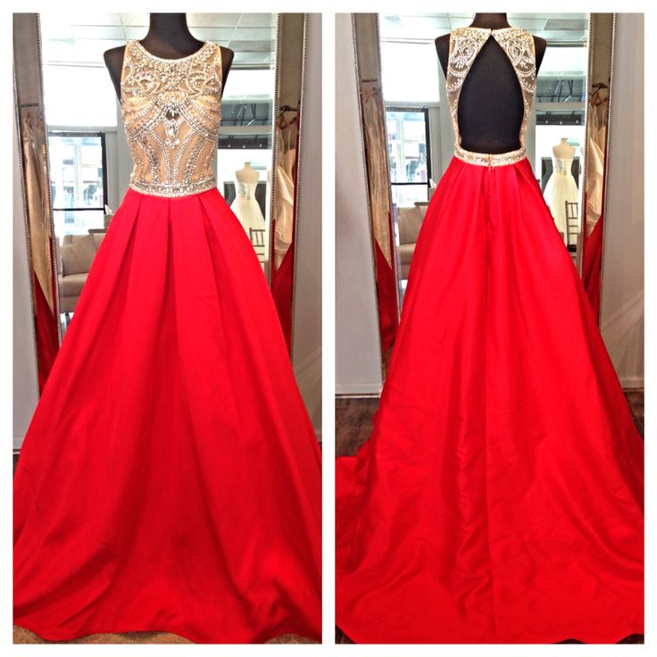 Long Red Satin Formal Dresses Featuring Beaded Bodice And Open Back - Long Elegant Prom Dress, Sexy Backless Evening Gowns,