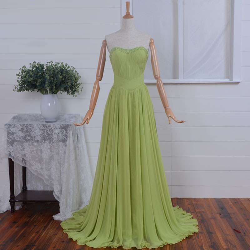 Floor Length Green Chiffon Formal Dresses Featuring Ruched Bodice With Beaded Sweetheart Neckline -- Long Elegant Prom Dress,sexy Green Prom Gown