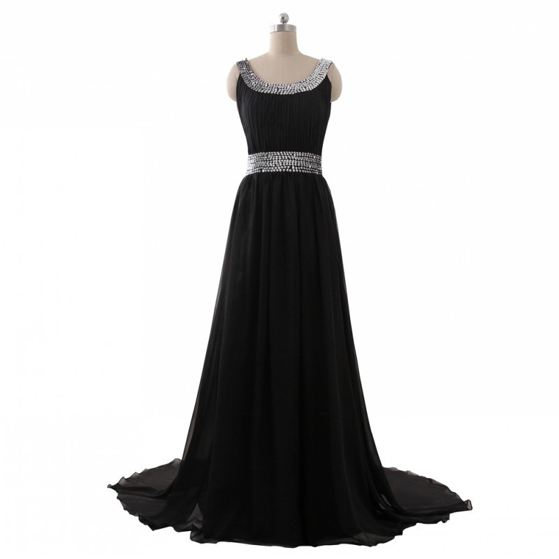 Floor Length Black Chiffon Formal Dresses Featuring Ruched Bodice With Beaded Sweetheart Neckline And Beaded Waistline -- Long Elegant Prom
