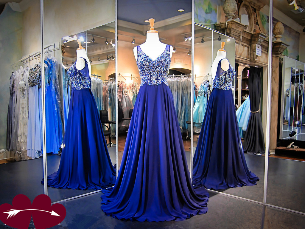 Sexy Royal Blue Floor Length Chiffon Formal Dresses Showcases Rhinestone Beaded Bodice,long Elegant Prom Dresses,sexy Evening Gowns