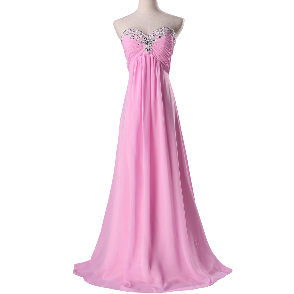 Pink Strapless A-line Sweetheart Long Prom Dress With Rhinestone Beaded Embellishment