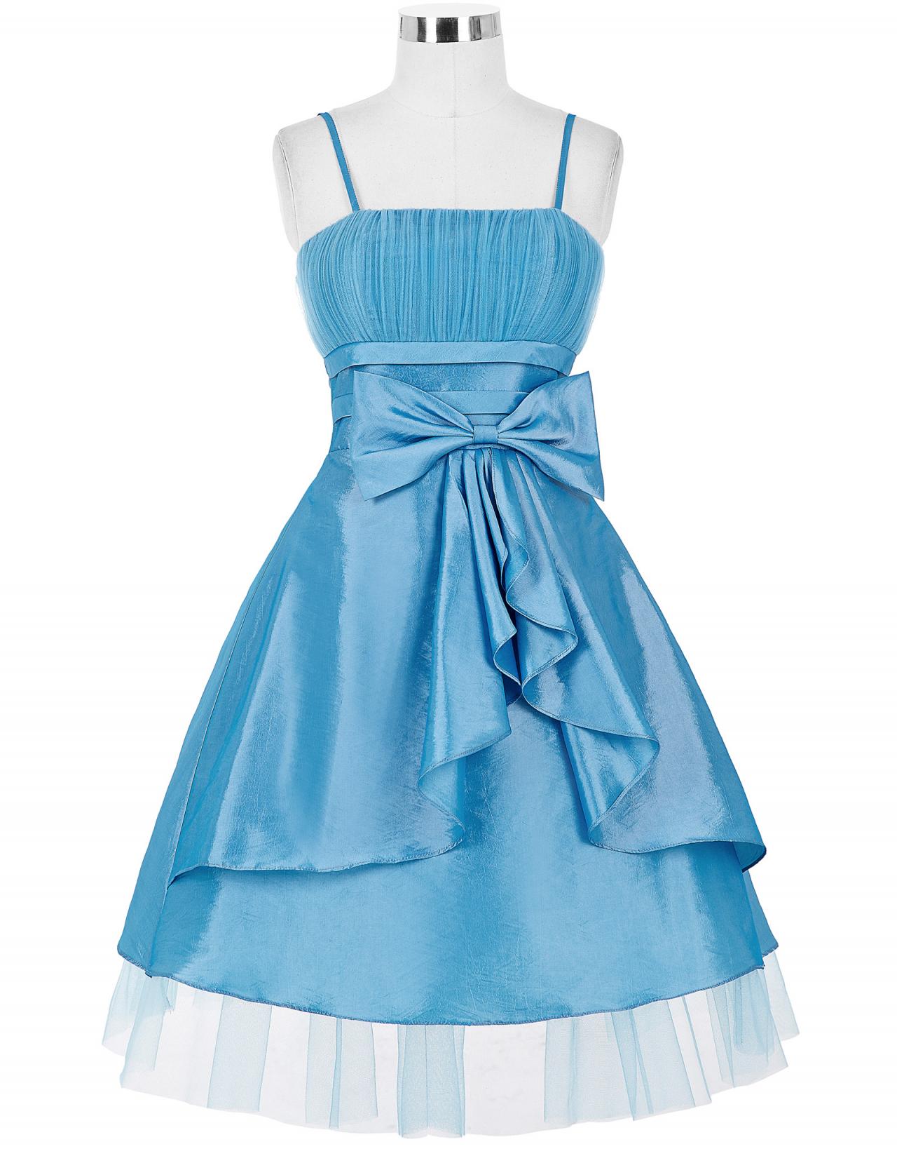 Spaghetti Straps Blue Homecoming Dresses With Bow,short Taffeta Prom Dresses 2017