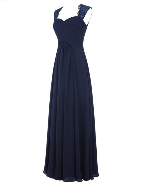 Navy Blue Chiffon Floor Length A-line Bridesmaid Dress Featuring Ruched  Sweetheart Bodice With Lace on Luulla