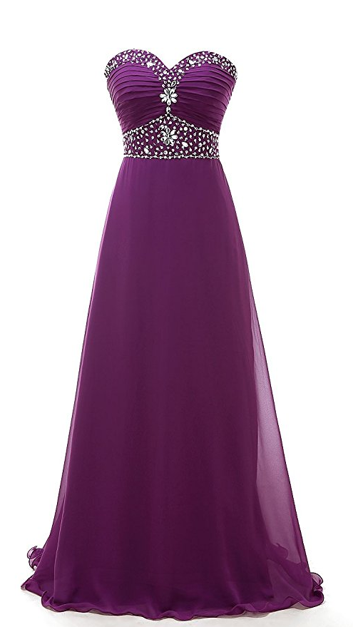 Charming Purple Beaded A Line Long Prom Dresses With Sweetheart Neckline And Lace-up Back 