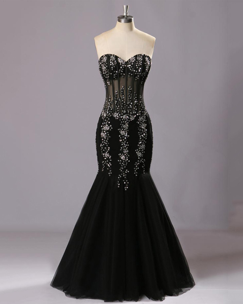 Custom Made Tulle Sweetheart Mermaid Formal Dresses With Jewel-embellished Bodice , Long Elegant Prom Dresses , Wedding Dress