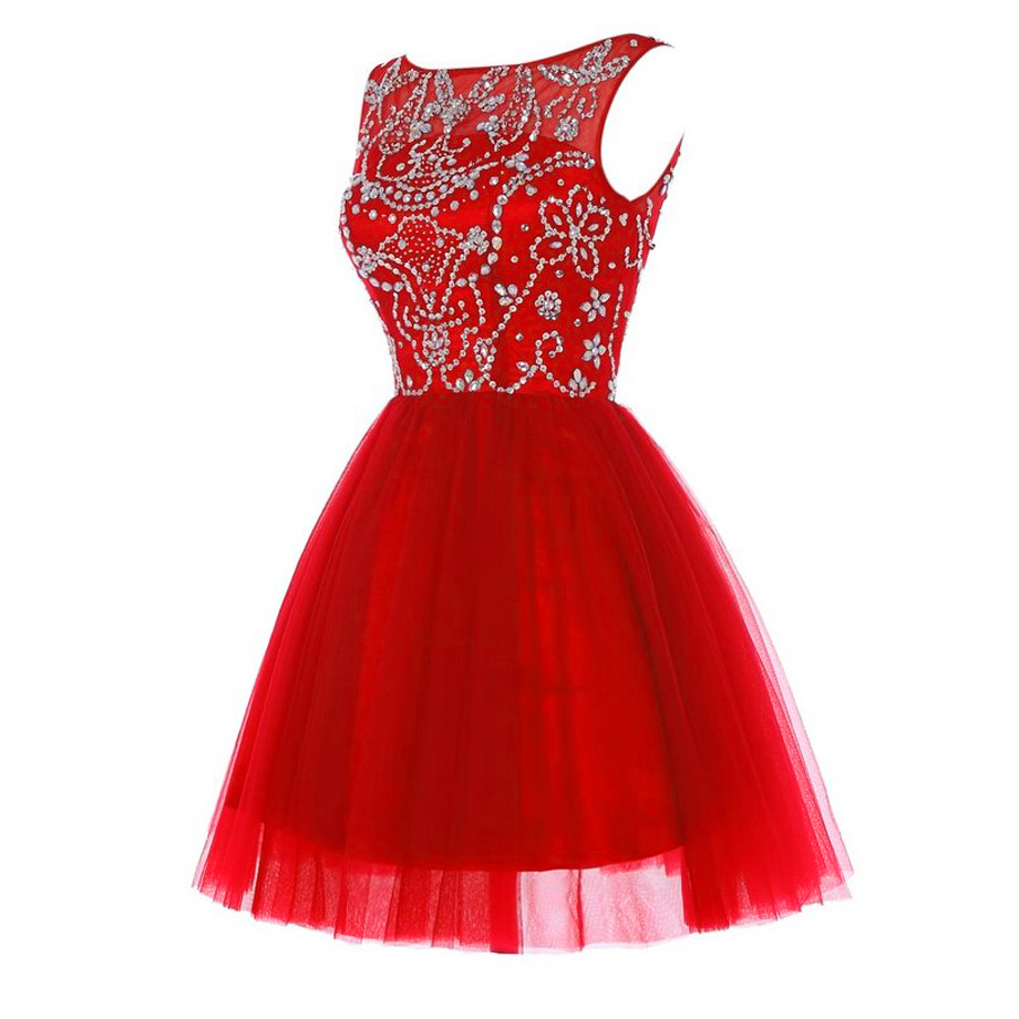 2017 Sexy Short Red Tulle Prom Dress , Graduation Dresses 2016,party Dresses,short Evening Dresses, Short Prom Dress 2017