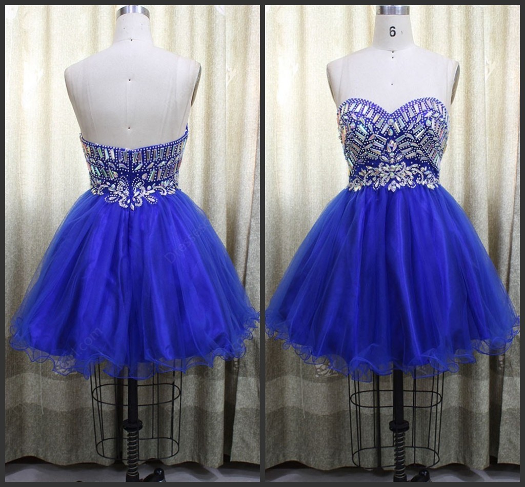 Pretty Organza A-line Short Royal Blue Prom Dress, Mini Organza Prom Dresses, Homecoming Dresses, Graduation Dresses