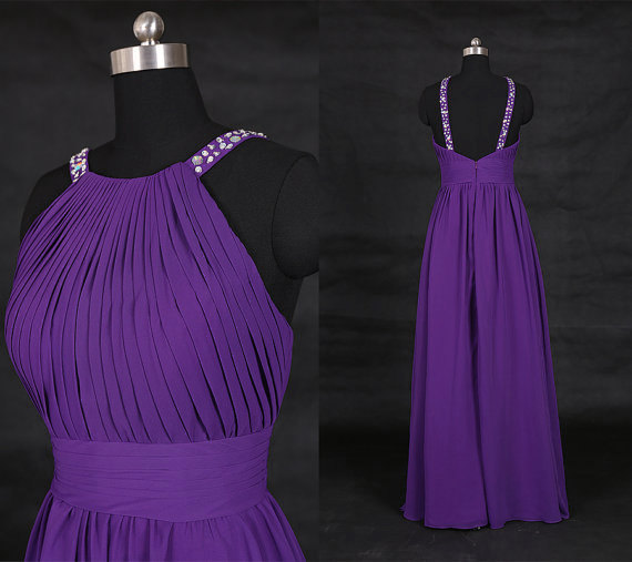 Elegant Purple A-line One-shoulder Chiffon Long Prom Dress Evening Dress cc4793