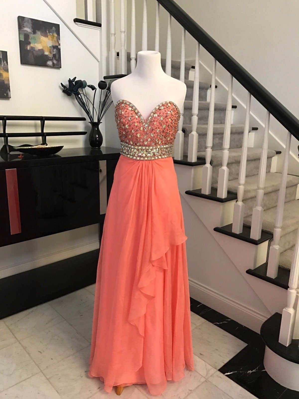 Sparkly Coral Prom Dresses Sweetheart Beaded Chiffon Prom Gowns 2017 Party Evening Dress For Women