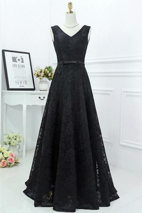 2017 Black Lace Prom Dress Elegant V Neck Evening Dresses With Belt Party Dresses Robe De Soiree Formal Gowns